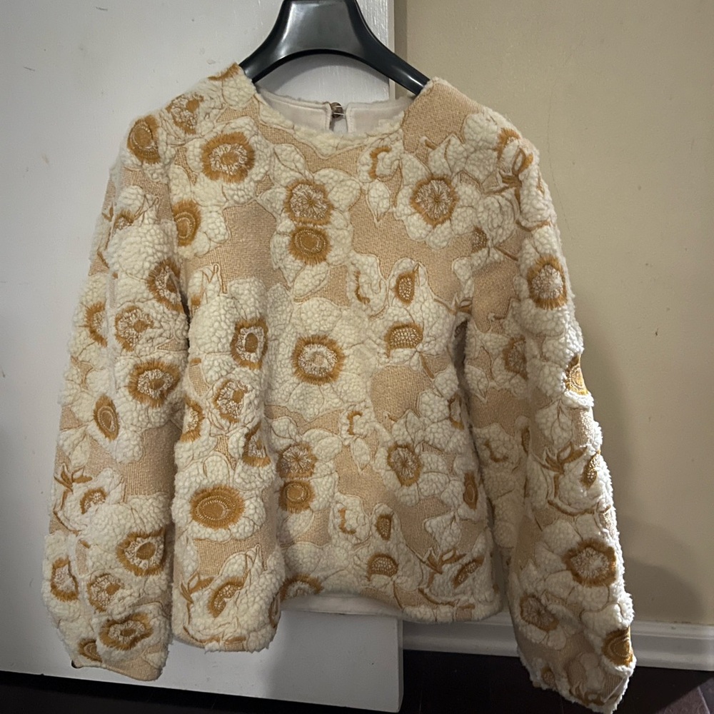 Sezane Harlem Floral Appliqué Sweatshirt Orchre Ecru FR36 US4
